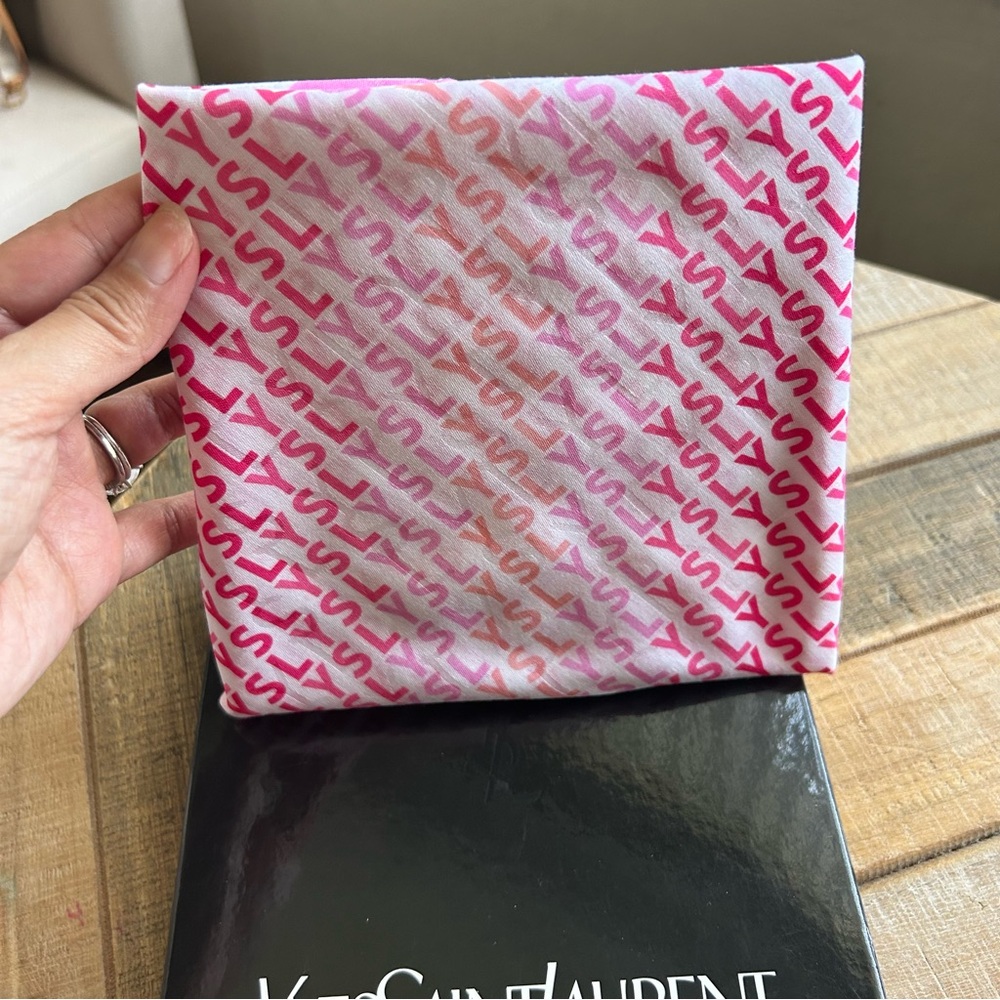 New Yves Saint Laurent Pink and White Logo Scarf